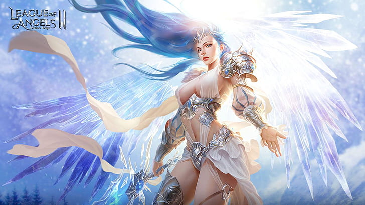 لعبة League Of Angels 2 Glacia Warrior Girl With A Blue Angel Wings Hair Video Game Art HD Wallpaper 1920 × 1080، خلفية HD