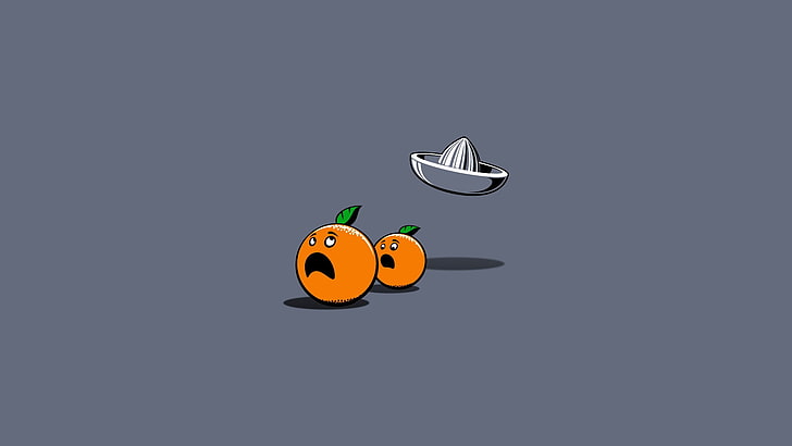 Ilustración de dos naranjas, minimalismo, arte digital, humor, fondo simple, naranja (fruta), Fondo de pantalla HD
