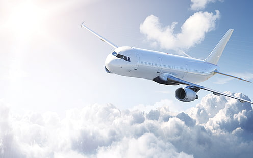 Vitt flygplan, vitt passagerarplan, flygplan / flygplan, kommersiella flygplan, vitt, himmel, plan, moln, HD tapet HD wallpaper