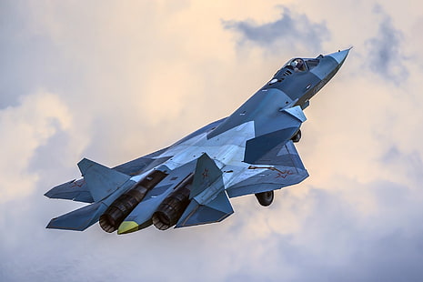 Myśliwce odrzutowe, Sukhoi Su-57, Samoloty, Myśliwiec odrzutowy, Warplane, Tapety HD HD wallpaper