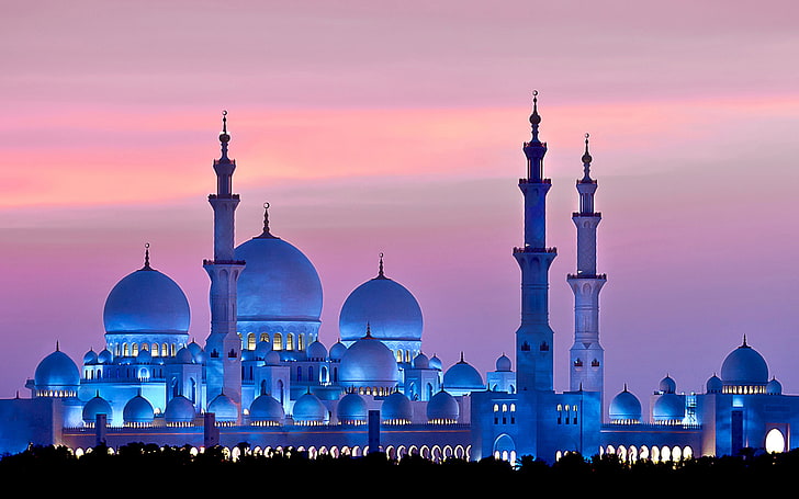 アラブ首長国連邦、アラブ首長国連邦、シェイク・ザーイド、22,412平方メートルと4ミナレットを超える世界最大のモスク107 M高デスクトップHd壁紙2880×1800、 HDデスクトップの壁紙