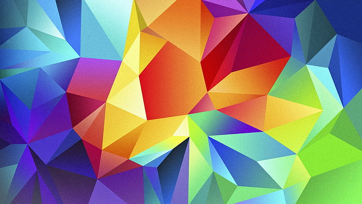 multicolored wallpaper art, polygon, 4k, HD wallpaper, android, triangle, background, orange, red, blue, pattern, HD wallpaper