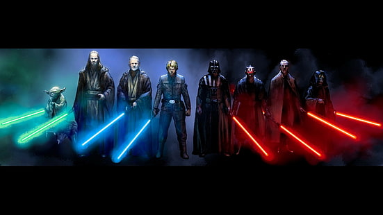 Darth Maul, Darth Vader, Luke Skywalker, Obi Wan Kenobi, Star Wars, Yoda, Sfondo HD HD wallpaper