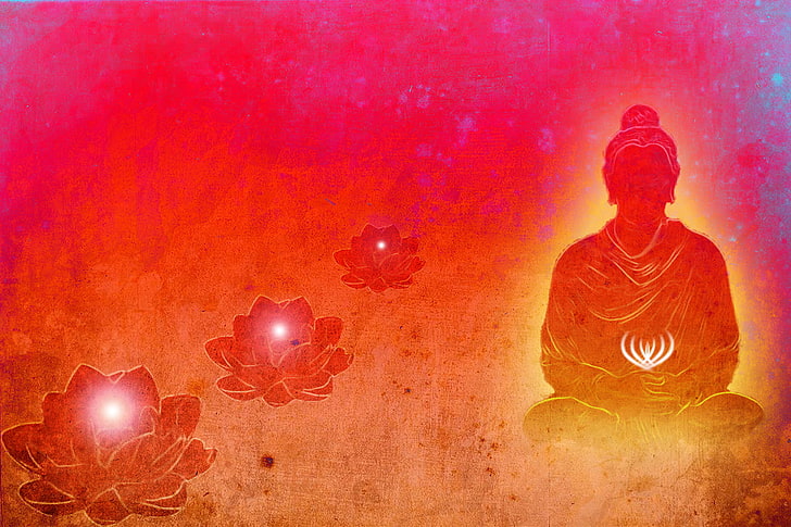 Господь Будда Красный фон, иллюстрация Будды с цветами, Бог, Господь Будда, красный, Будда, лорд, фон, HD обои