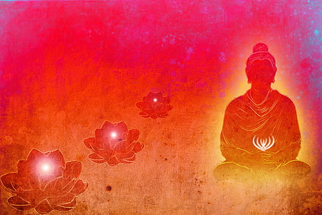 Seigneur Bouddha fond rouge, illustration de Bouddha avec des fleurs, Dieu, Seigneur Bouddha, rouge, Bouddha, seigneur, fond, Fond d'écran HD HD wallpaper
