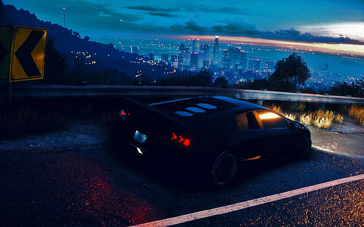 auto nera, Need for Speed, 2015, Lamborghini Aventador, giochi per PC, paesaggio, tuning, auto sportiva, Sfondo HD