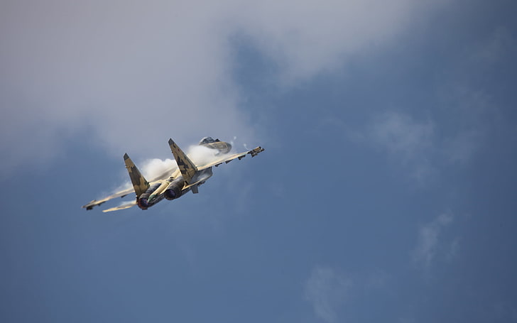 Russische Luftwaffe Su-35, graues und schwarzes Kampfflugzeug, Flugzeuge / Flugzeuge, Flugzeuge, HD-Hintergrundbild