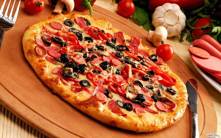 pepperoni pizza, pizza, meat, food, HD wallpaper