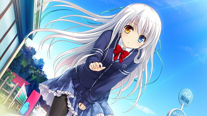 amanogawa saya, Anime Girls, Silver Hair, Visual Novel, Sfondo HD