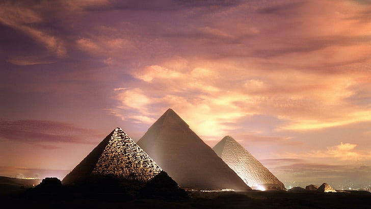 Pyramides, Gizeh, Egypte, coucher de soleil, Gizeh, Egypte, pyramides, coucher de soleil, nature et paysages, Fond d'écran HD