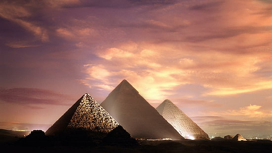 Пирамиды, Гиза, Египет, закат, Гиза, Египет, пирамиды, закат, природа и пейзажи, HD обои HD wallpaper