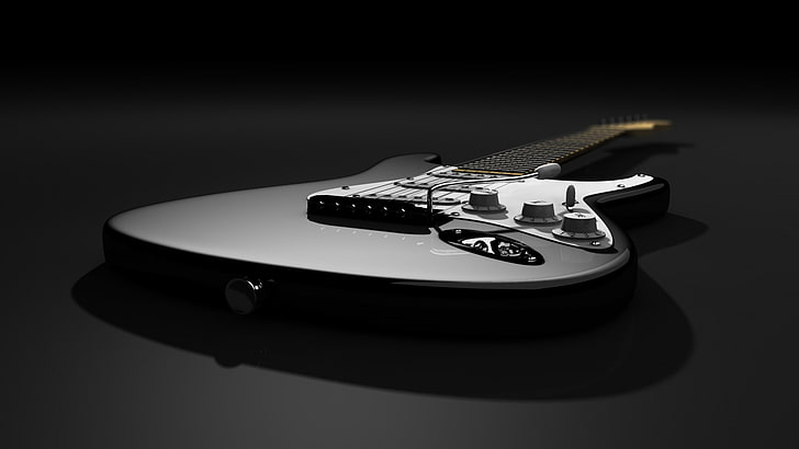 white electric guitar, shadow, Stratocaster, Fender, Gatara, HD wallpaper