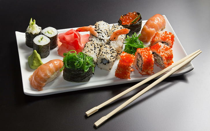 asian, fish, food, japanese, oriental, seafood, sushi, HD wallpaper
