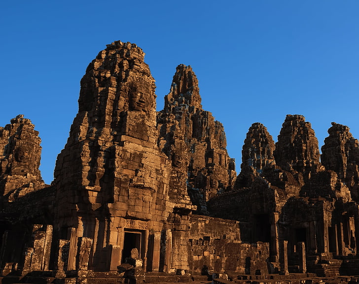 Bayon Temple i Kambodja, bruna ruiner, Asien, Kambodja, HD tapet