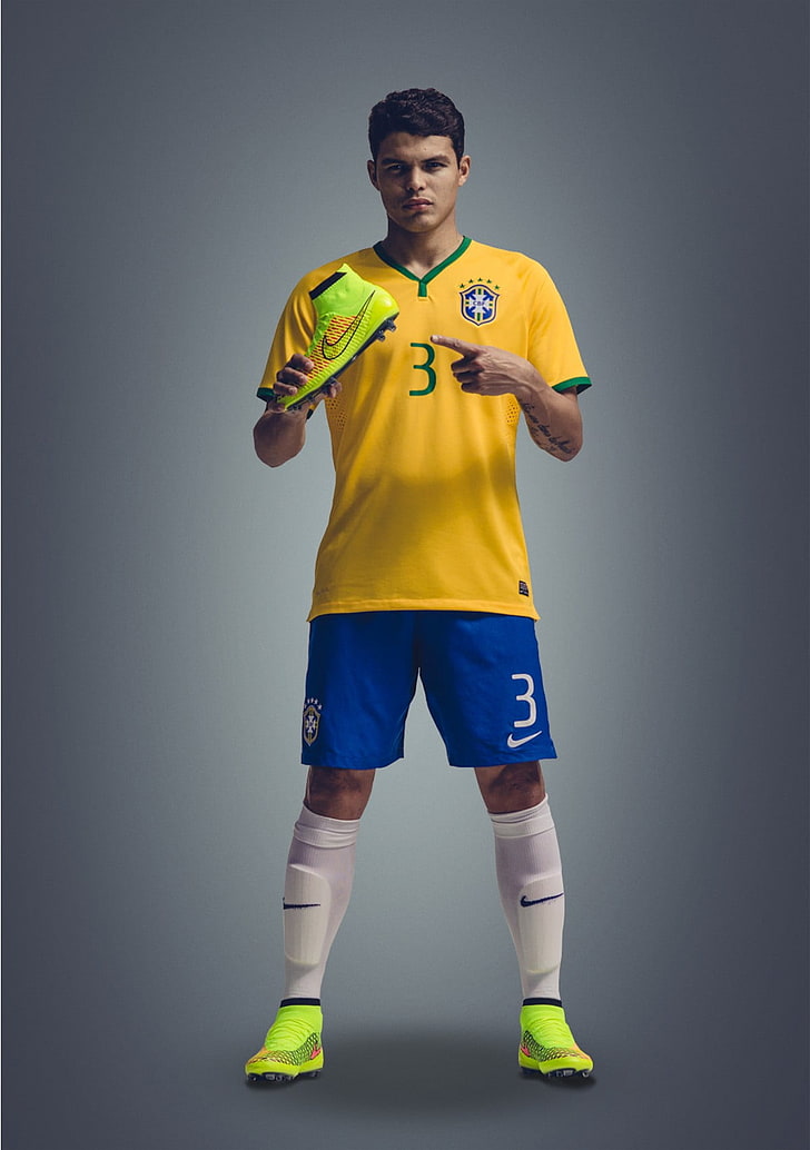 men's yellow V-neck shirt, soccer, Nike, mercurial, Chorão, HD wallpaper