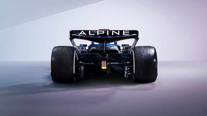Formula 1, formula cars, Renault Alpine, Alpine F1, Alpine F1 Team, Alpine A523, vehicle, car, motorsport, light background, reflection, HD wallpaper