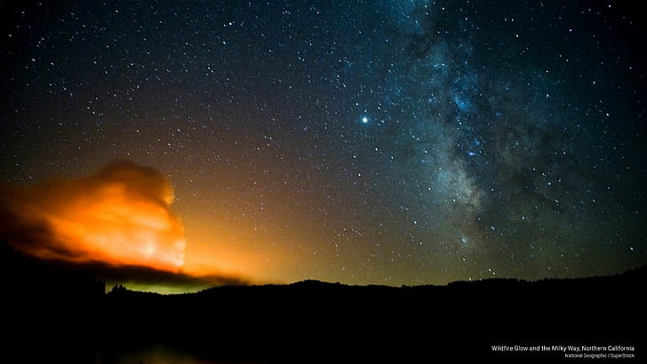 Wildfire Glow and the Milky Way, Northern California, Nature, HD wallpaper