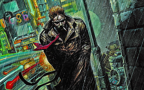 mężczyzna w tapecie w płaszczu, Constantine, Hellblazer, komiks, Tapety HD HD wallpaper