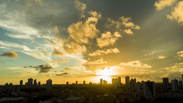 lever du soleil, photo de drone, Brésil, João Pessoa, Fond d'écran HD