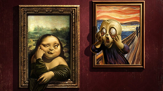artwork, Edvard Munch, humor, Leonardo Da Vinci, Mona Lisa, painting, Picture Frames, Screaming, walls, HD wallpaper HD wallpaper