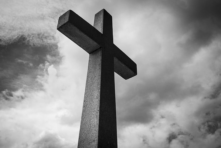 black and white, cemetery, christ, church, clouds, cross, crucifixion, dark, death, god, grave, light, low angle shot, outdoors, religion, sky, spirituality, HD wallpaper