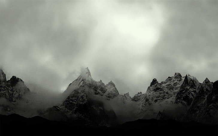 fotografi, dimma, landskap, natur, berg, svartvit, HD tapet