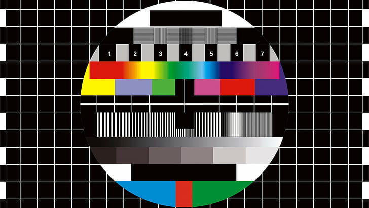 digital art, grid, TV, monoscope, colorful, lines, numbers, circle, square, test patterns, black background, HD wallpaper
