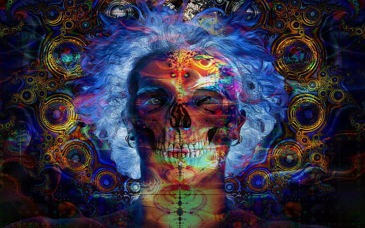 psychedelic, trippy, tengkorak, surealis, LSD, Wallpaper HD