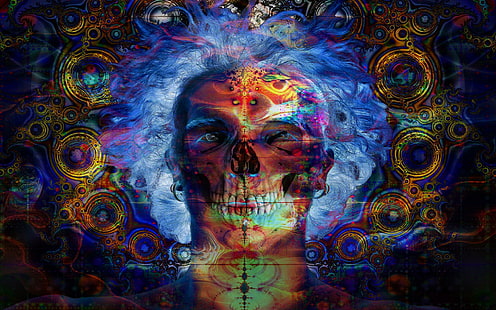психоделический, триповый, череп, сюрреалистический, ЛСД, HD обои HD wallpaper