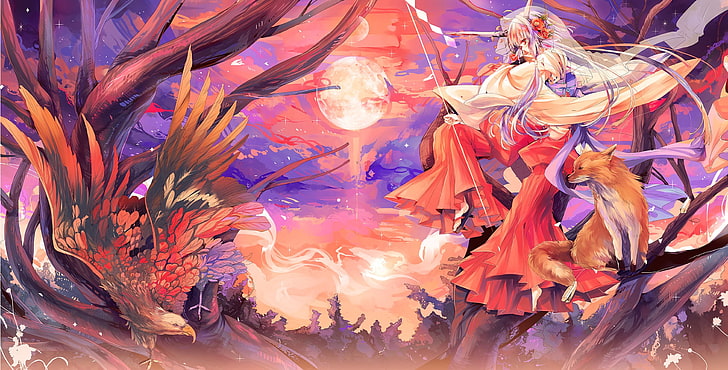 female anime character illustration, kitsune, hondo kitsune, vulpes vulpes japonica, fox girl, HD wallpaper