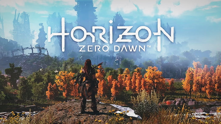 Обои Horizon Zero Dawn, Горизонт: Zero Dawn, PlayStation 4, логотип, Aloy (Горизонт: Zero Dawn), HD обои