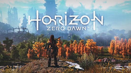 Sfondo di Horizon Zero Dawn, Horizon: Zero Dawn, PlayStation 4, logo, Aloy (Horizon: Zero Dawn), Sfondo HD HD wallpaper