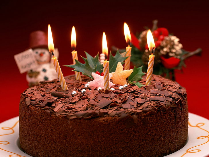 chocolate single layer cake with candle, cake, delicious, dessert, candles, HD wallpaper