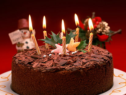 шоколадный однослойный торт со свечой, торт, вкусно, десерт, свечи, HD обои HD wallpaper