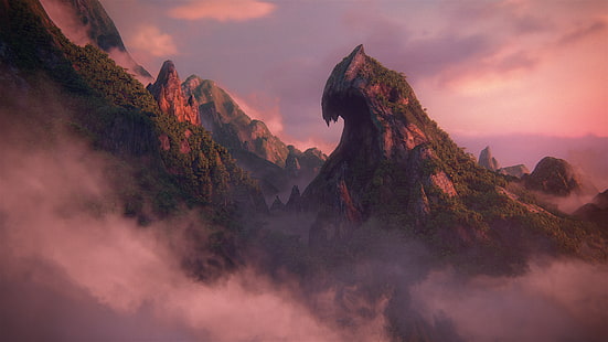 雲に覆われた山、Uncharted 4：A Thief's End、uncharted、PlayStation 4、 HDデスクトップの壁紙 HD wallpaper