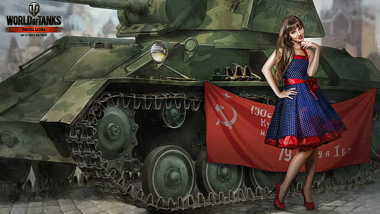 Tapeta World of Tanks, dziewczyna, brunetka, czołg, czołgi, WoT, World of Tanks, Wargaming.Net, BigWorld, harfa, Nikita Bolyakov, Tapety HD HD wallpaper