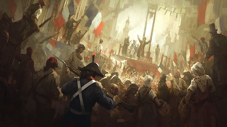 Фантазия, Мъже, Франция, Френска революция, Гилотина, HD тапет
