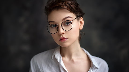 Frauen, Porträt, Gesicht, Frauen mit Brille, Schärfentiefe, Olya Pushkina, HD-Hintergrundbild HD wallpaper
