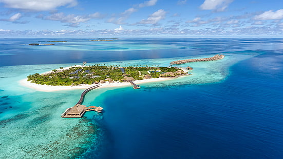 منتجع Lhaviyani Atoll Hurawalhi Island في جزر المالديف منظر من الجو 1920 × 1080، خلفية HD HD wallpaper