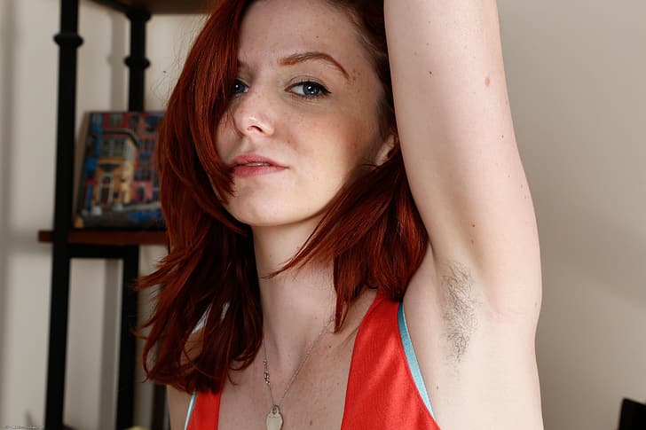 Emma Evins, redhead, hairy armpits, pornstar, HD wallpaper