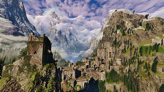 cyfrowa tapeta zamku, Wiedźmin 3: Dziki Gon, Kaer Morhen, gry wideo, Tapety HD HD wallpaper