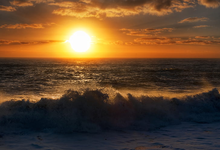 Sunset, 4K, 5K, Tasman Sea, Beach, Waves, HD wallpaper