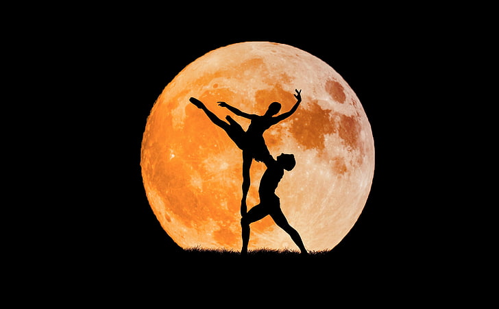 Dancing in the Moonlight, Music, Moon, Musical, Love, Couple, Elegance, Dance, Moonlight, ballerina, graceful, HD wallpaper