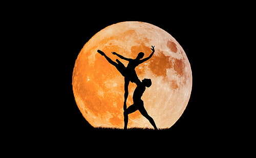 Bailando a la luz de la luna, música, luna, musical, amor, pareja, elegancia, danza, luz de la luna, bailarina, elegante, Fondo de pantalla HD HD wallpaper