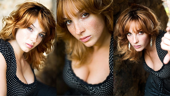 women, collage, Vica Kerekes, actress, redhead, cleavage, HD wallpaper HD wallpaper