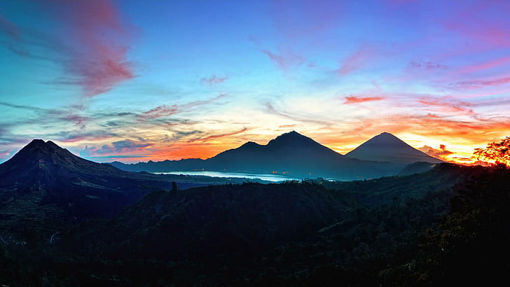 montanhas, céu, bali, nascer do sol, kintamani, indonésia, montanhas, céu, bali, nascer do sol, kintamani, indonésia, HD papel de parede