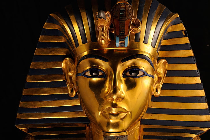 Faraone statua color oro, Egitto, maschera della morte di Tutankhamon, Sfondo HD