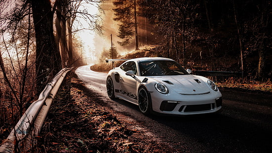  Porsche, Porsche 911 GT3, Car, Porsche 911, Porsche 911 GT3 RS, Sport Car, Sunbeam, Vehicle, White Car, HD wallpaper HD wallpaper
