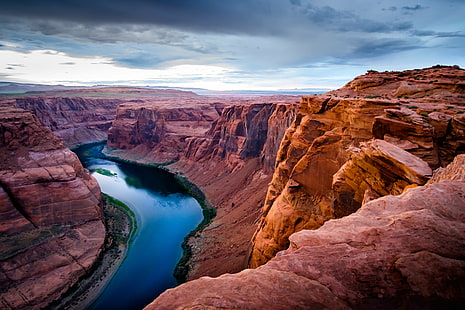 Grand Canyon photo, colorado river, colorado river, Colorado River, explored, Grand Canyon, photo, Horse Shoe, Bend, USA, Arizona, sky, clouds, water, nature, canyon, scenics, landscape, desert, southwest USA, rock - Object, grand Canyon National Park, sandstone, geology, red, majestic, beauty In Nature, river, page - Arizona, eroded, utah, outdoors, cliff, famous Place, national Park, HD wallpaper HD wallpaper