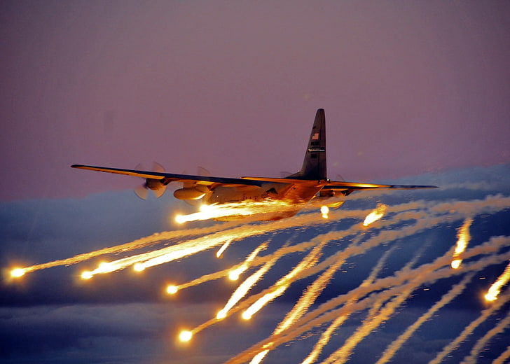military, army, flares, Lockheed C-130 Hercules, HD wallpaper